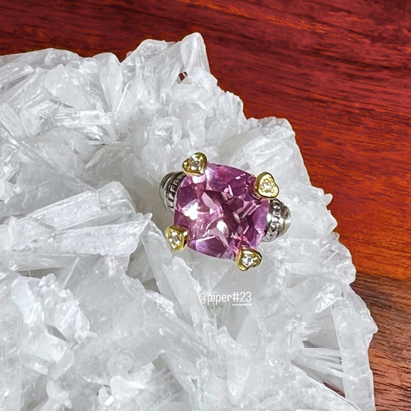 Judith Ripka Pink Crystal & Diamond JR TWO Sterling Silver 18K Fontaine Ring - 5 - Picture 9 of 14